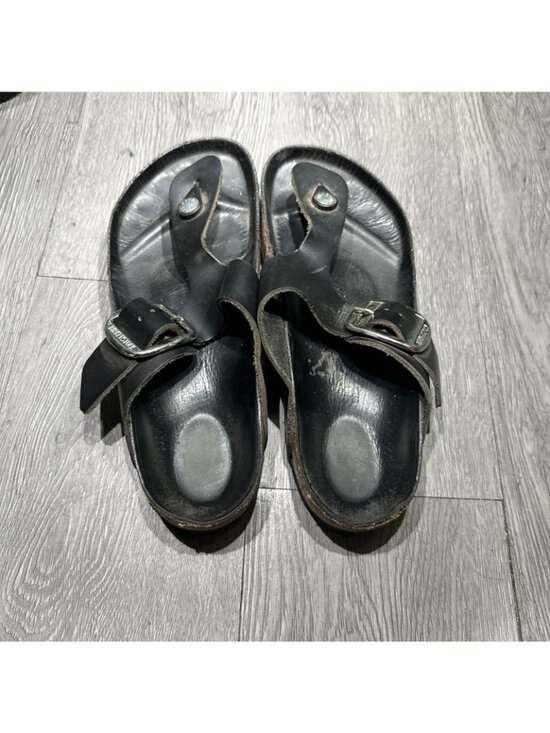 Women’s Birkenstock Gizeh Big Buckle Black Leather Thong Sandal Size 8 EU 39 main image 4